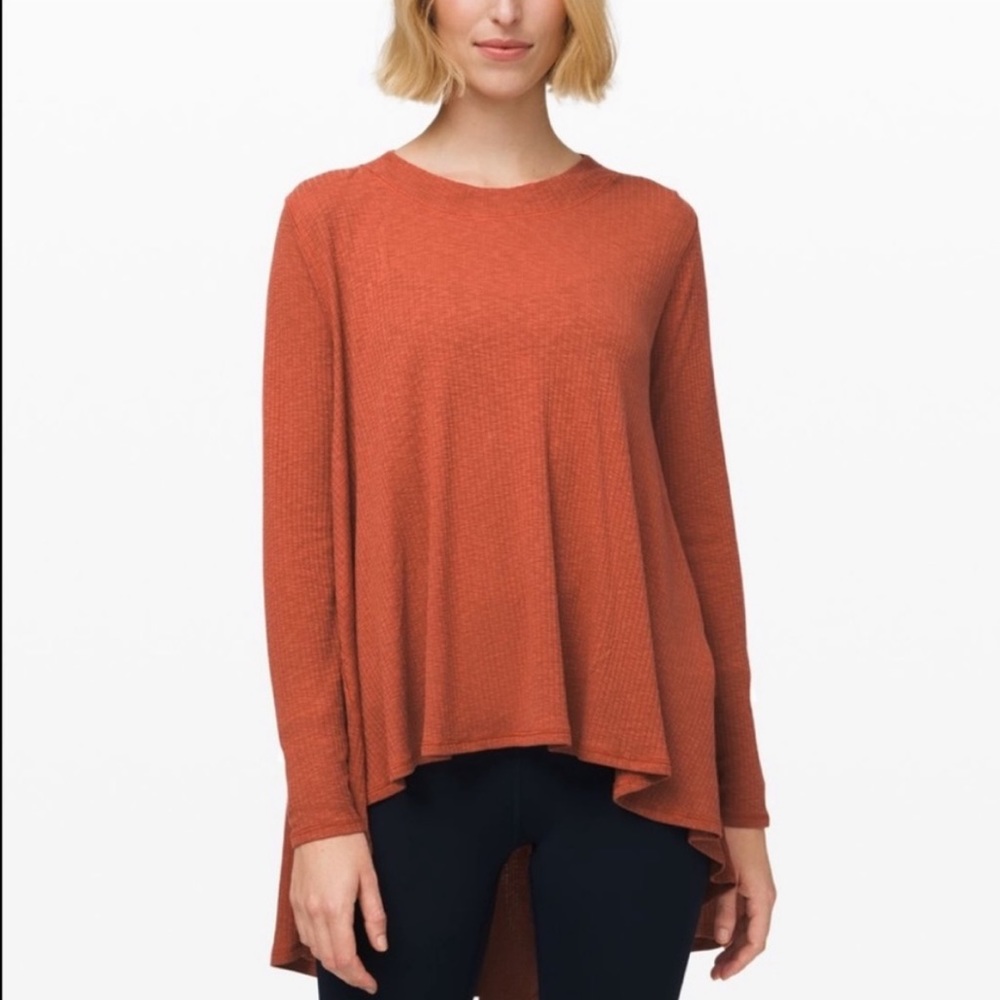 Lukulemon Athletica Salmon High Low Ribbed Long Sleeve Top Large